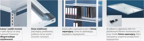 Regał dwustronny biurowy na segregatory, szerokość 1000 mm,sekcja podstawowa - 3