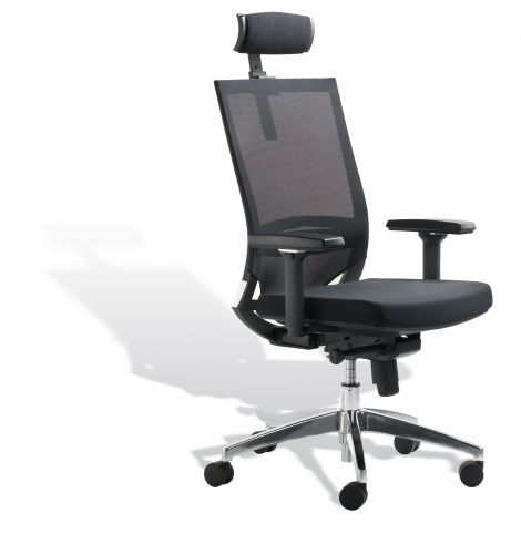 Obrotowe krzesło biurowe z oparciem siatkowym i zagłówkiem